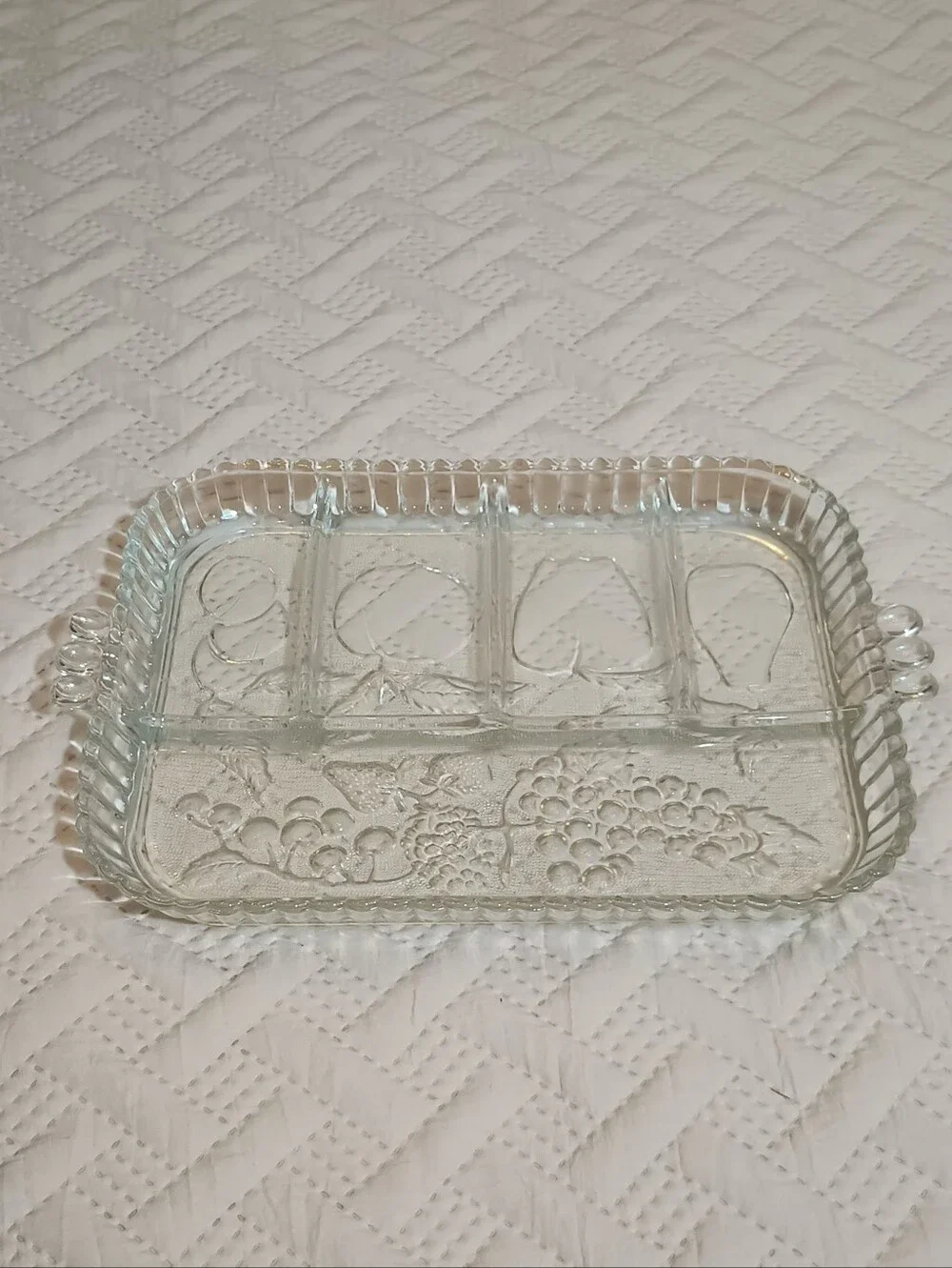 Indiana Glass Clear Glass Divided Relish Dish with Fruit Motif
